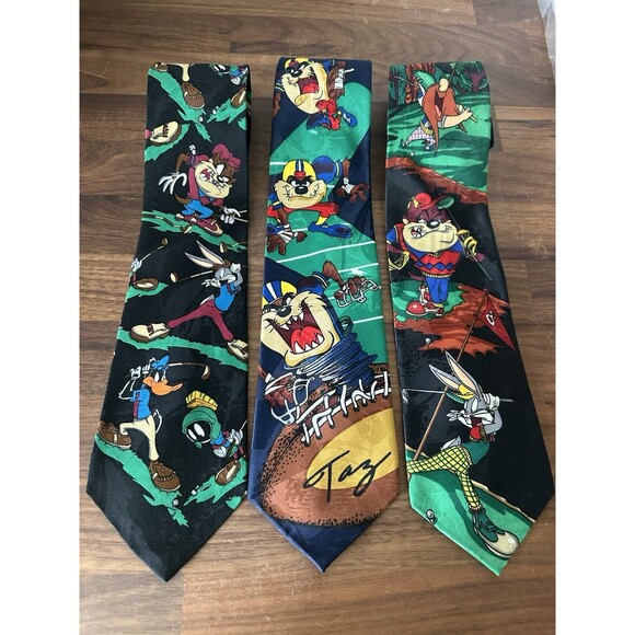 Lot Of 3 Looney Tunes Mania Businesswear Ties Taz Bugs Bunny VTG Golf Football - Picture 1 of 11
